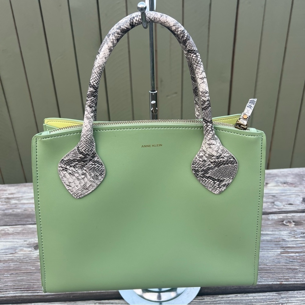 Vintage Y2K 90s Anne Klein Mint Green With Animal Print Summer  Hand Bag